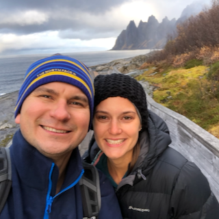 David and Cara with background of mountains