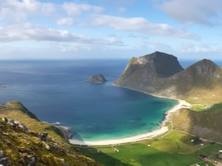 Landscape of beach and mountains