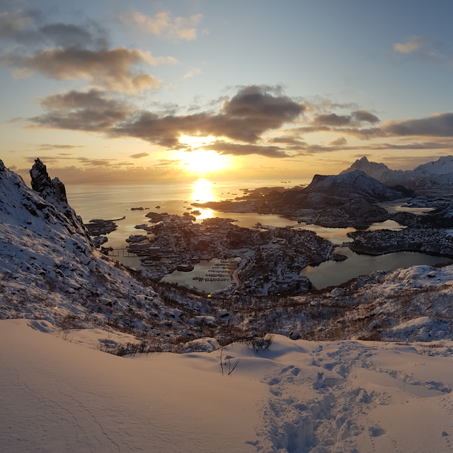 View of Svolvaer town in the winter